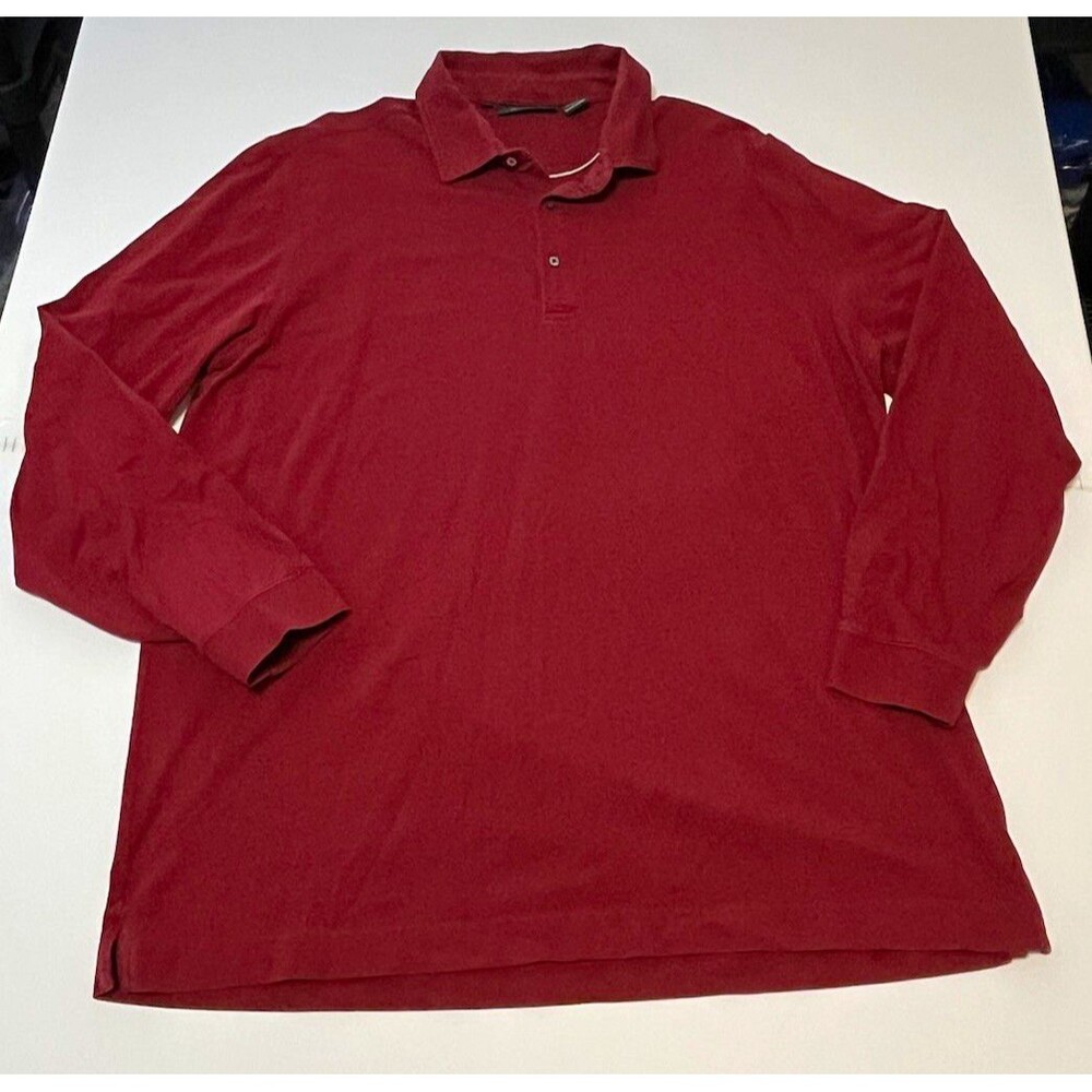 Bobby Jones Polo Shirt Mens XL Red Pima Cotton Lycra Solid Logo Long Sleeve